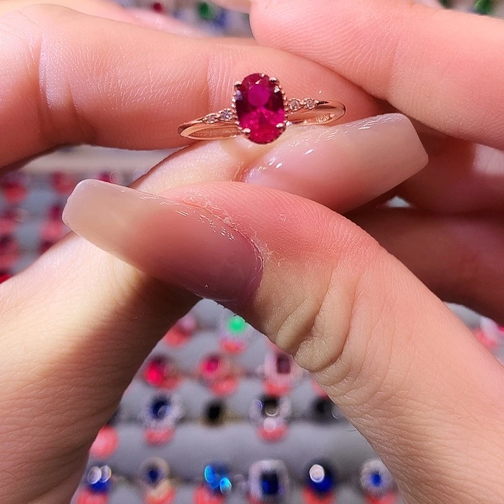红宝石戒指银S925镶嵌