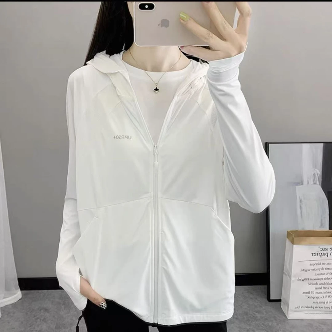 7879-黑胶帽檐（可脱卸）防晒衣（白色）