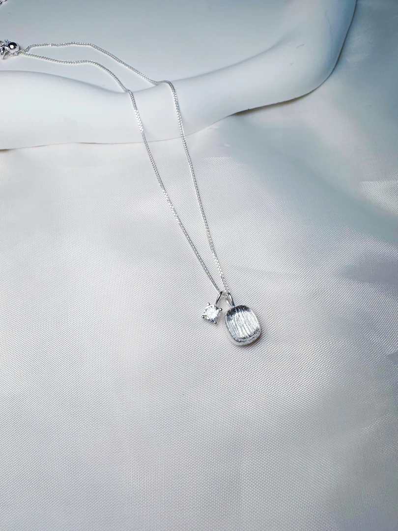 坠链均925银 【俊杰专属】方糖携钻银质项链 15-YW17T03