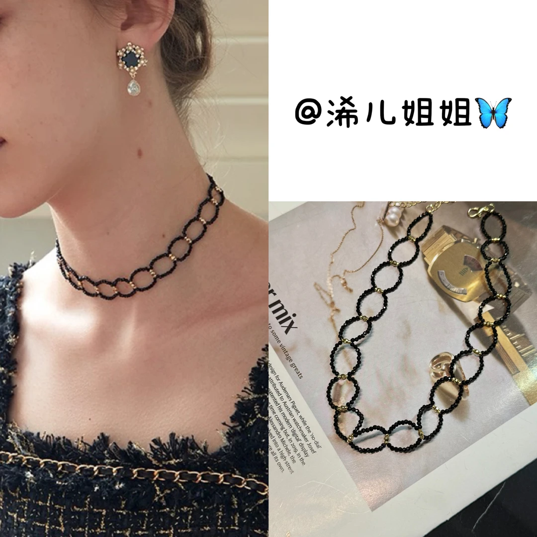 铜合金树脂项链 【浠儿姐姐】天鹅颈精致手作黑色chkoer锁骨链项链
