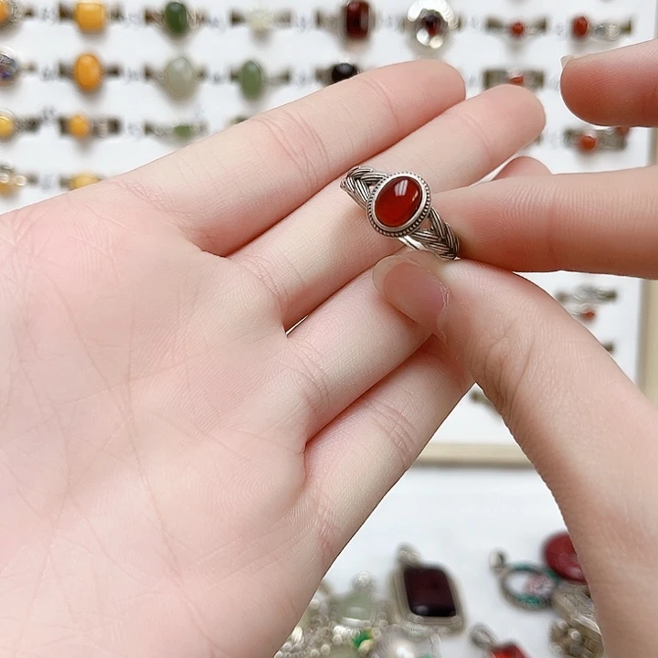 血珀戒指银S925镶嵌天然