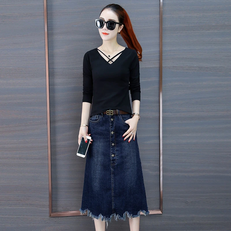 复古时尚毛边半身裙女2025春秋新款高腰显瘦中长款百搭潮流包臀裙