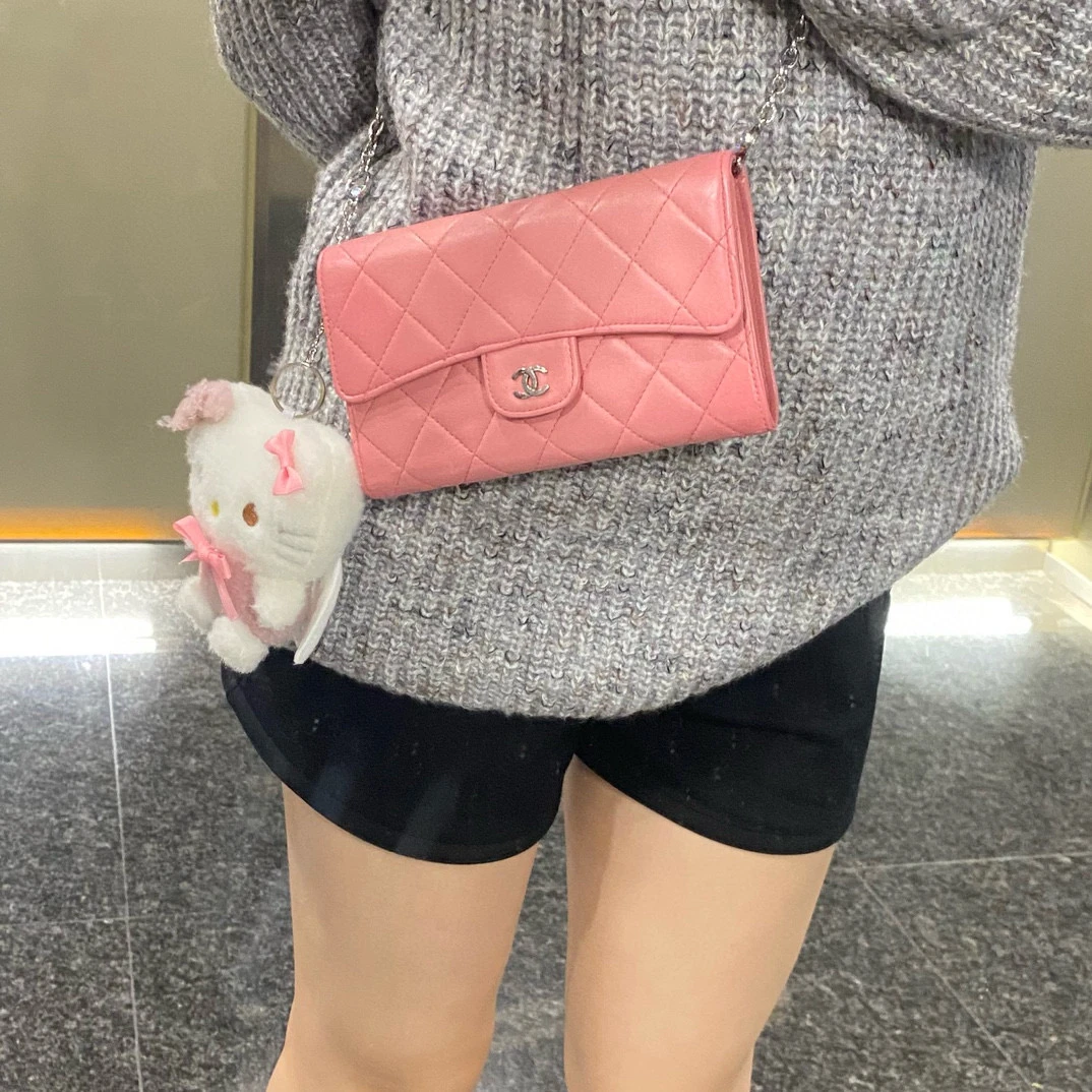 95新 Chanel/香奈儿 chanel粉色cf钱包