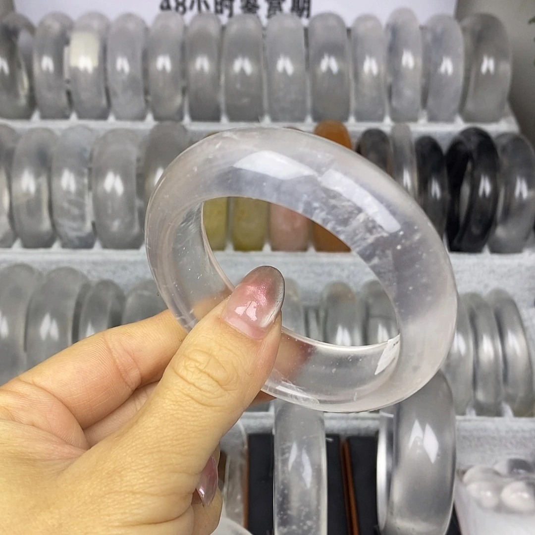 石英质玉未镶嵌手镯54.3黑钢飘雪包容雪线6441