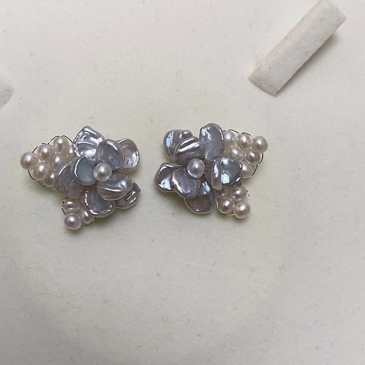 925银蓝血花朵耳钉