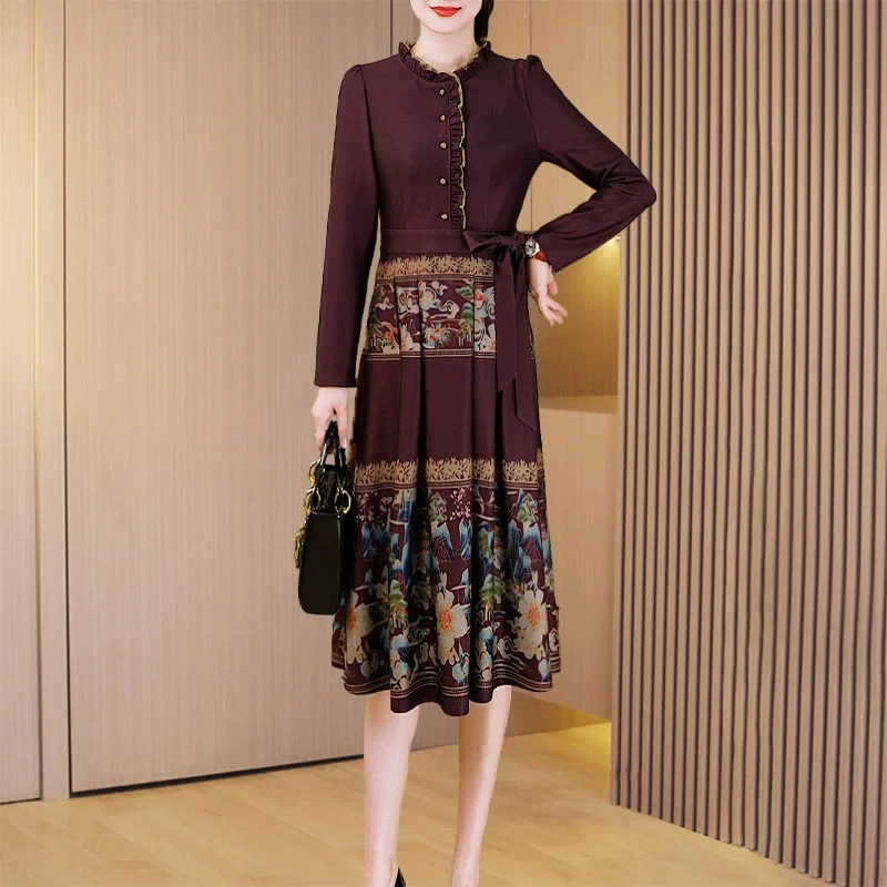 新中式国风长袖连衣裙2025新款春秋广州十三行爆款小个子减龄裙子