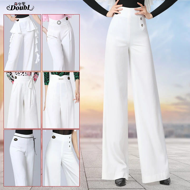 丹宝罗新款女士白色女舞裤春秋跳舞的国标舞裤高腰国标舞服装专卖