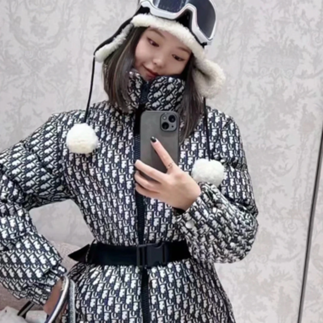 未使用 DIOR/迪奥 超爆款蓝色老花腰带滑雪羽绒服/黄金38码/41660