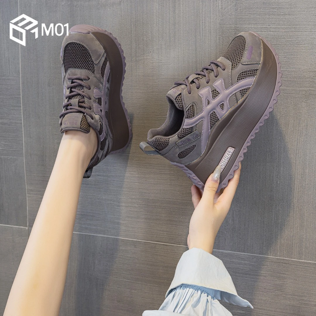 M01拼色增高德训鞋女小个子松糕底休闲运动鞋子爆款时尚阿甘鞋潮