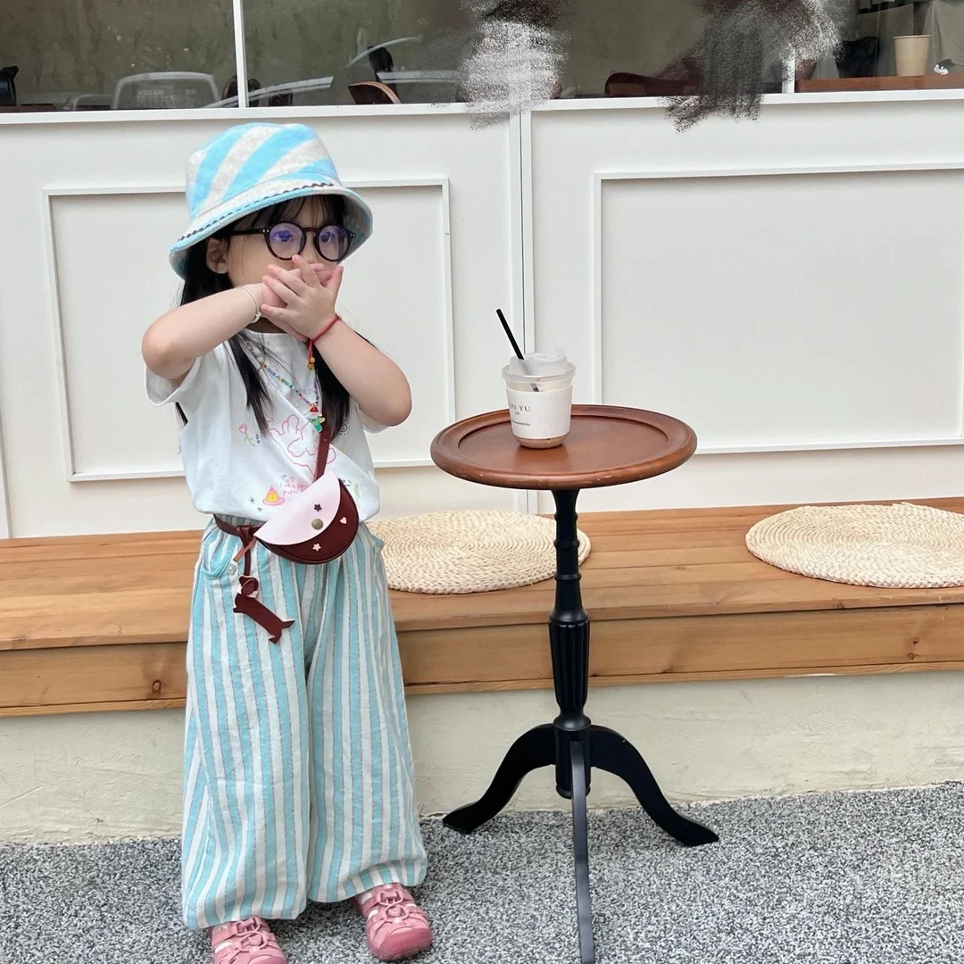 女童夏装短袖防蚊裤套装女宝宝夏季卡通上衣阔腿裤儿童两件套Z034