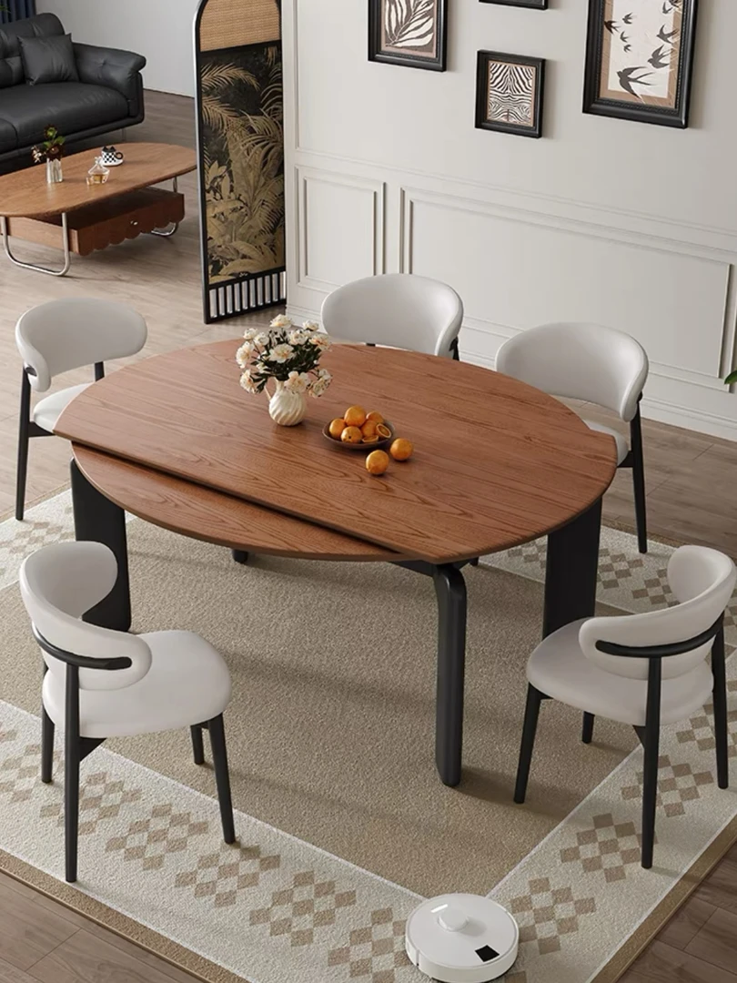 餐桌圆形艺术一桌四椅餐桌椅可伸缩餐厅方圆两用餐椅长方形