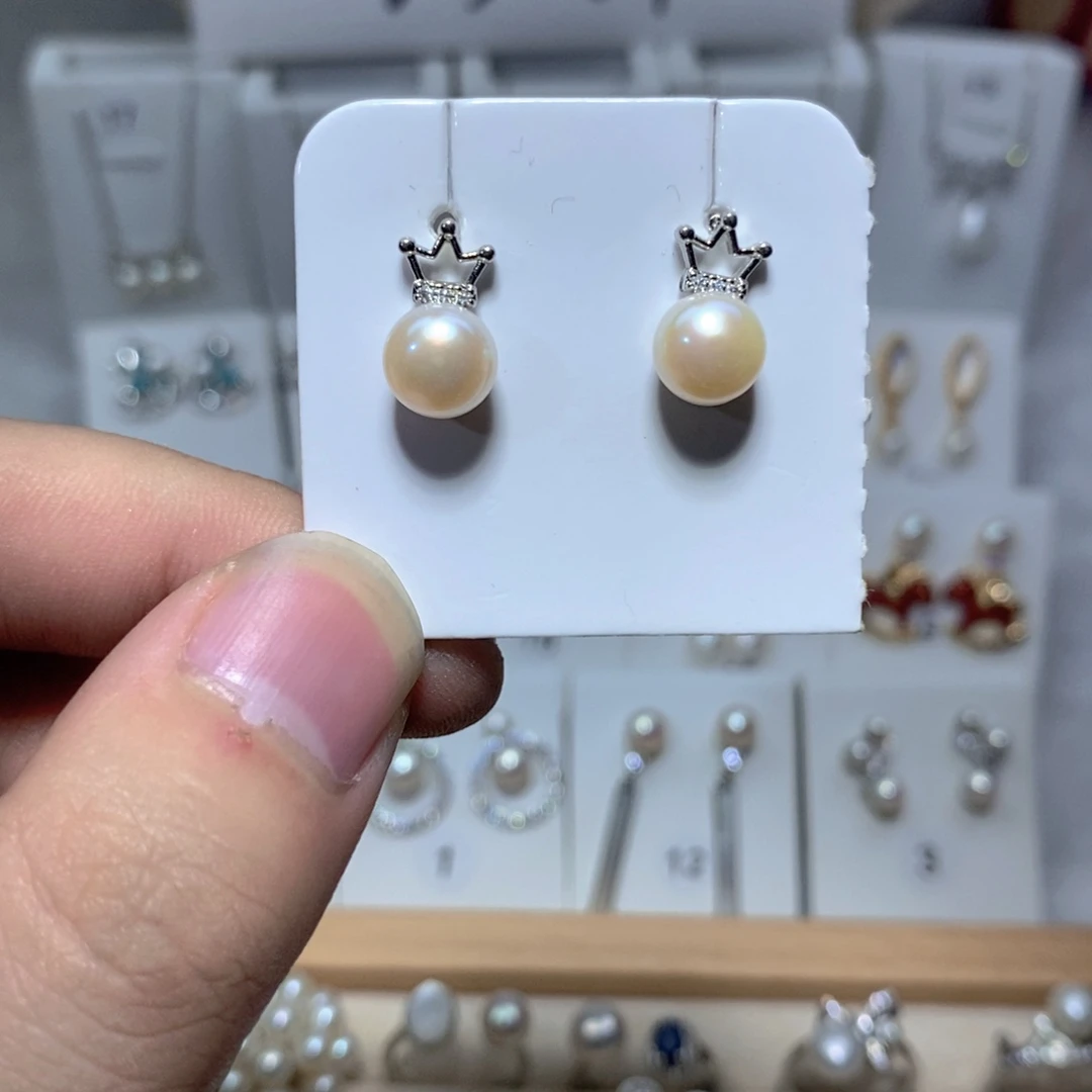 银S925镶嵌耳饰淡水珍珠