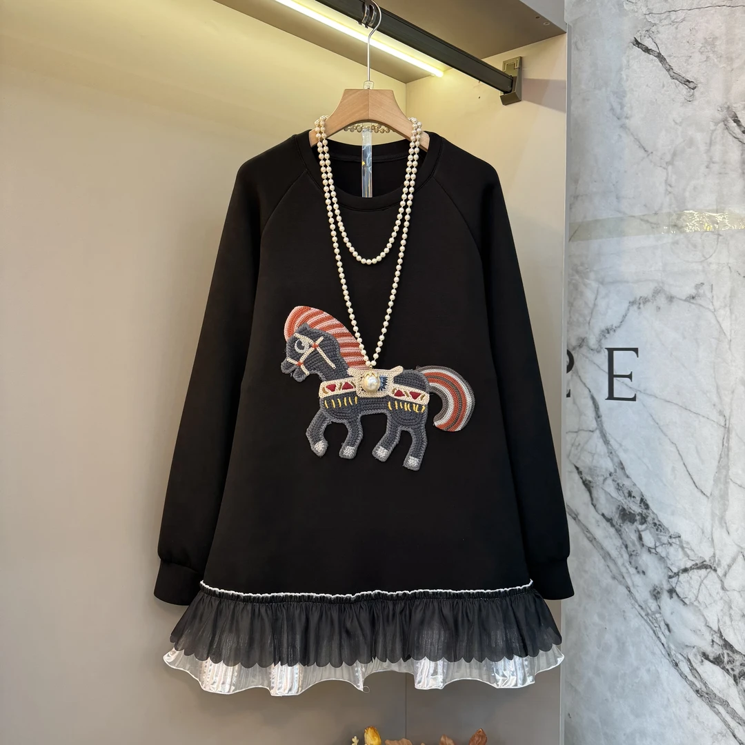 2025欧货洋气新款休闲蕾丝小马气质设计感大码大衫潮流上衣6727