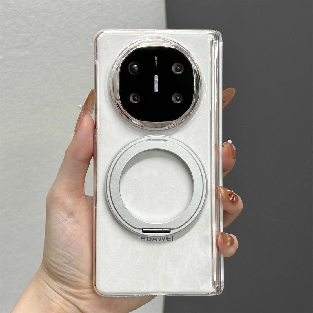 新款双中轴透明适用于Mate X6/x5/3折叠屏旋转磁吸支架创意手机壳