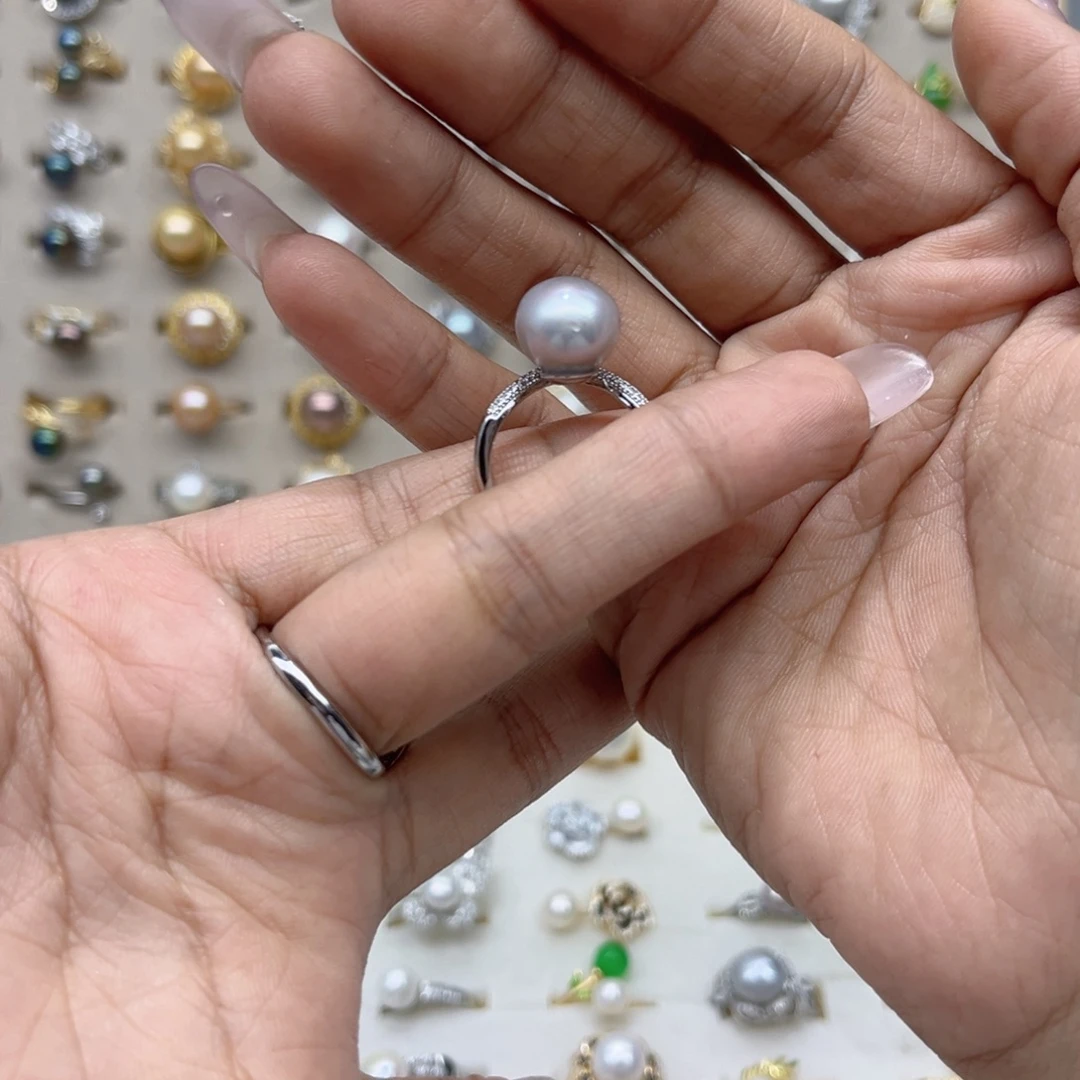 狱***柔淡水珍珠戒指合金