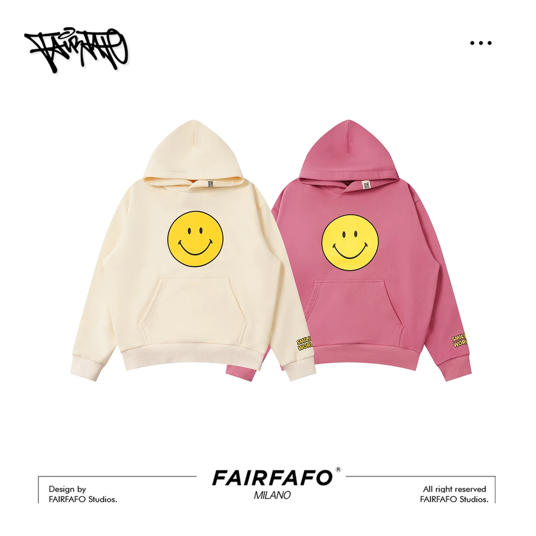 77【笑脸字母休闲卫衣】美式时髦连帽笑脸卫衣百搭卫衣女WYEL59102