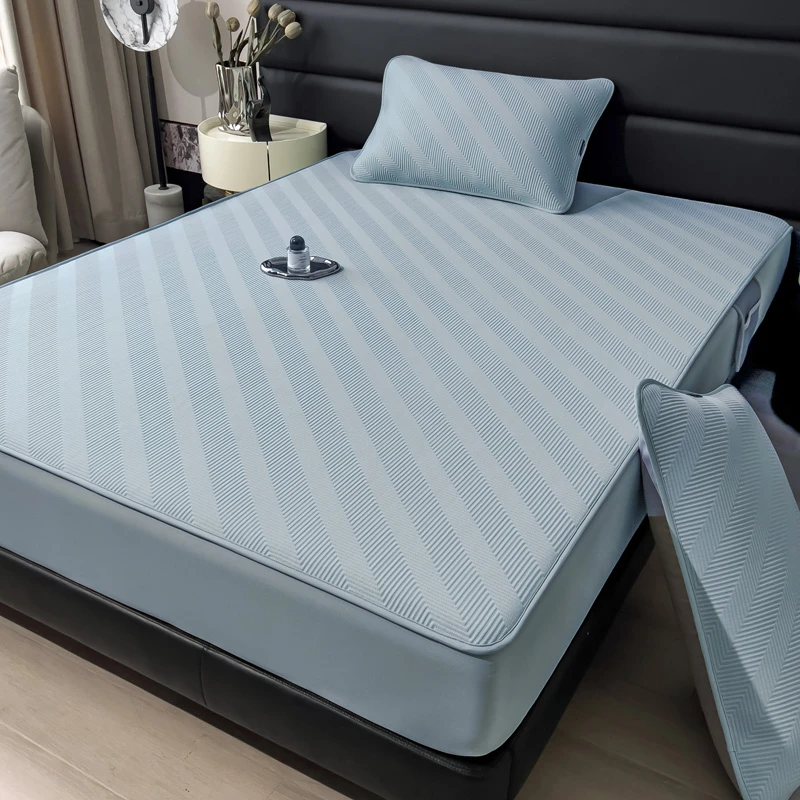 斜纹-夏季a类豆豆席可机洗水洗凉感席夏天床单式床笠式凉席自带凉