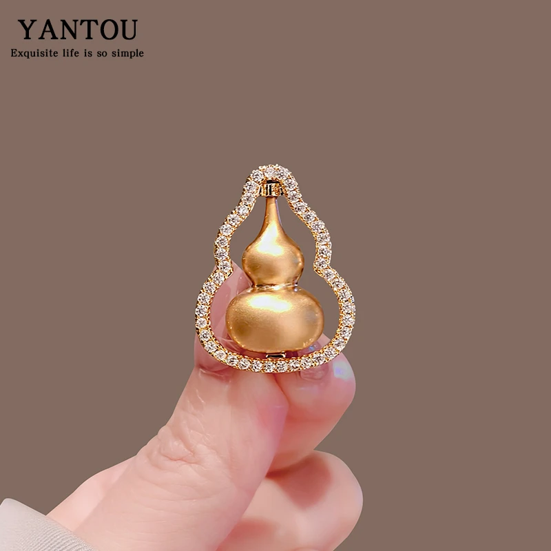 合金胸针  新中式镶钻葫芦胸花新款传承时来运转别针两用配饰