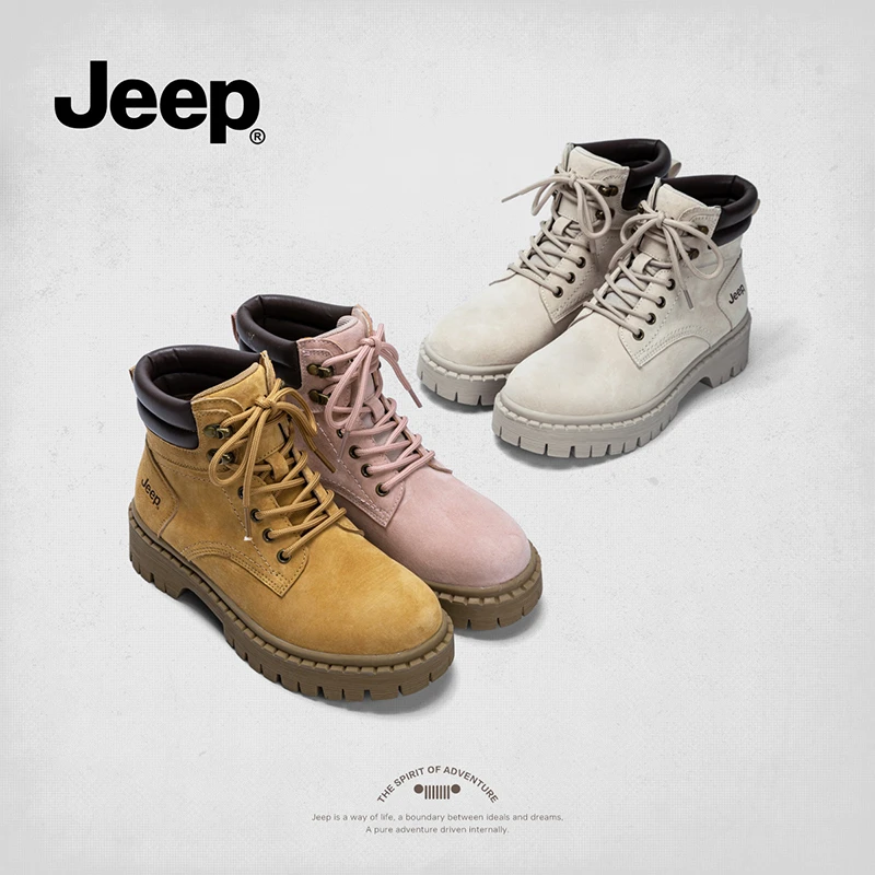 jeep厚底短靴女2025新款超火秋季户外复古工装鞋英伦风高帮马丁靴