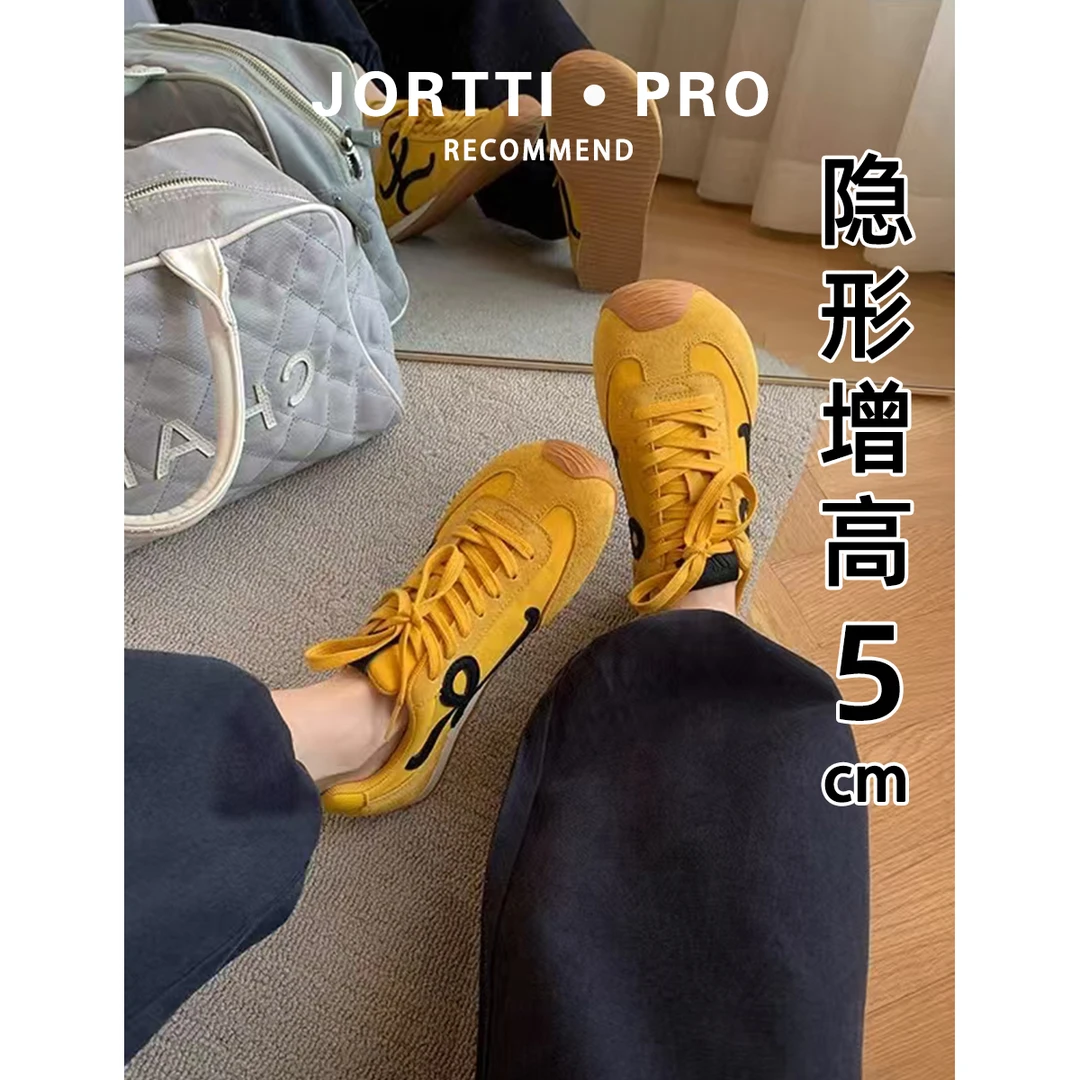 黄色内增高幂幂同款德训鞋女2025春夏季新款运动休闲透气阿甘鞋
