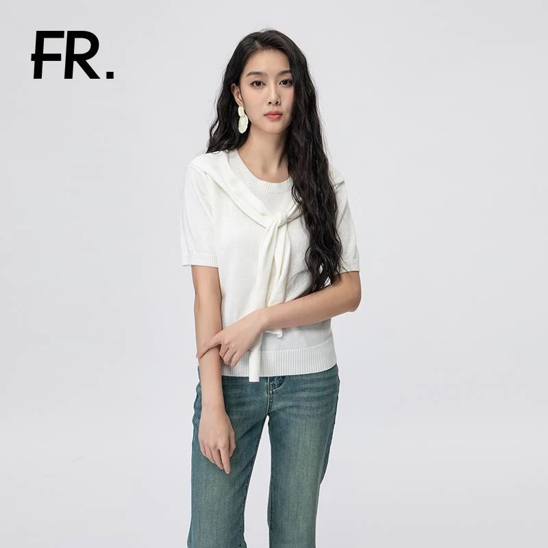 凡人优品女士休闲春夏宽松通勤百搭假两件毛衣M931