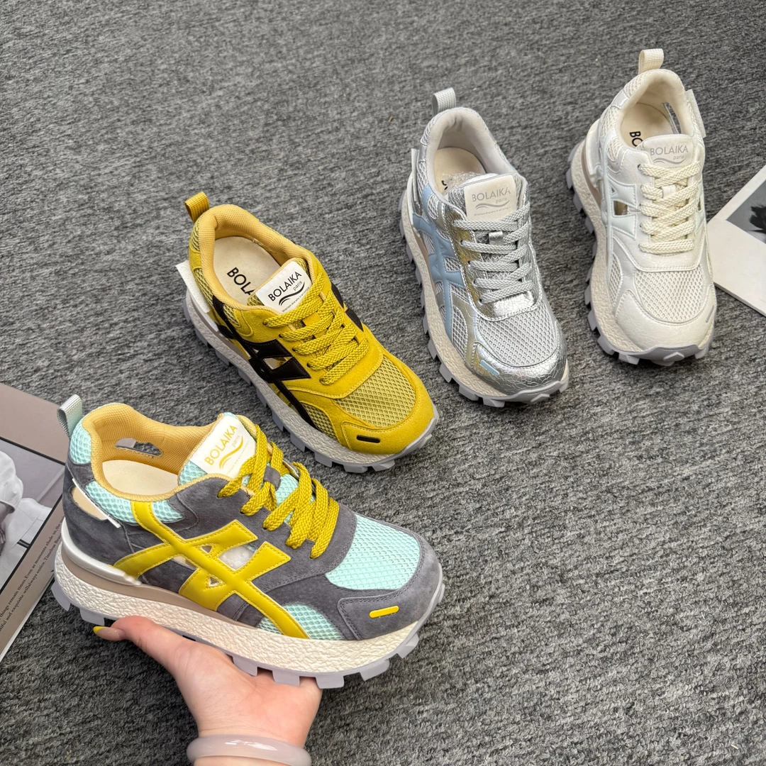 网面增高8cm新款运动老爹鞋软底防滑系带镂空内增高运动女鞋百搭