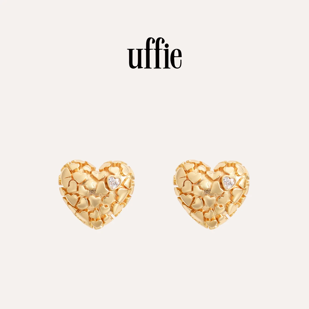 UFFIE 铜合金锆石耳饰 立体爱心耳钉