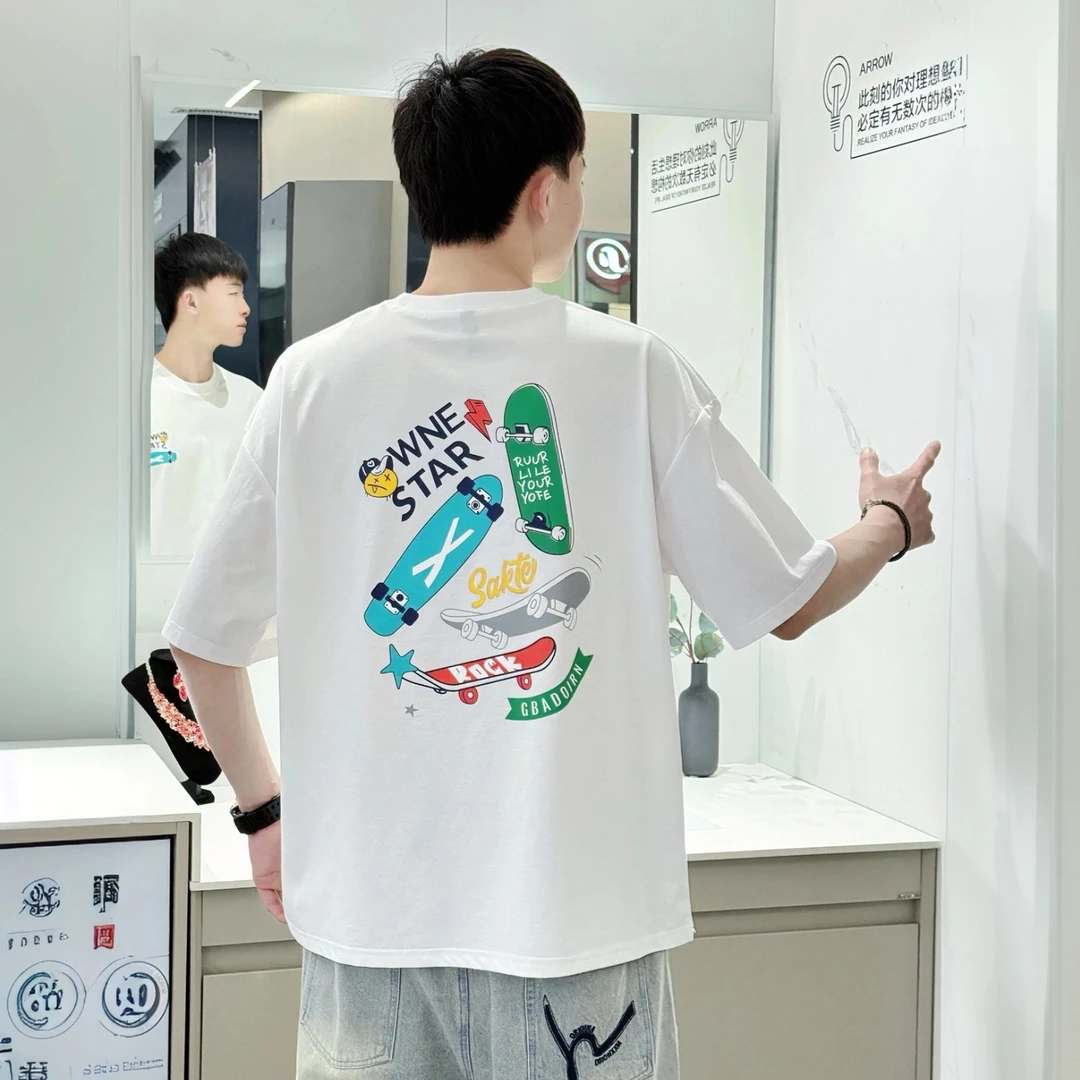 CB2536青少年中大童夏季滑板印花潮牌学院风百搭短袖T恤