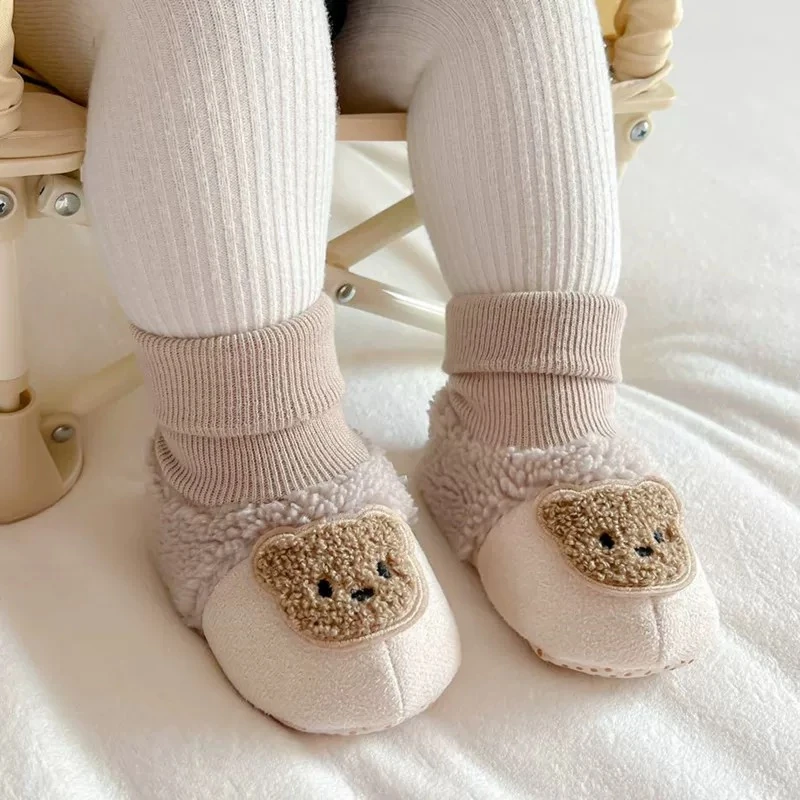 YY01熊头婴儿棉鞋加厚秋冬防滑学步不掉鞋