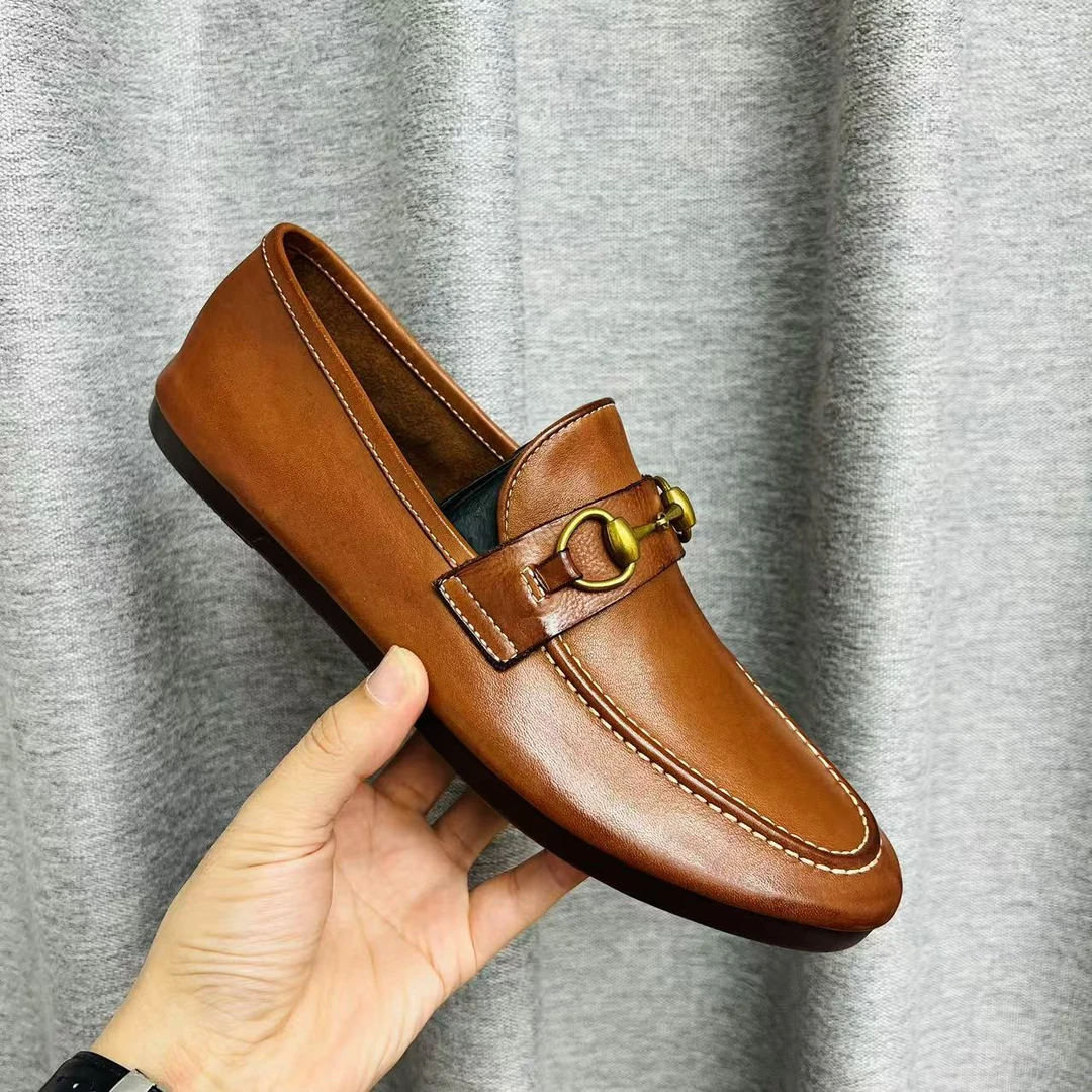 休闲马皮固特异重洗复古做旧乐福鞋豆豆鞋皮鞋一脚蹬男款男士休闲