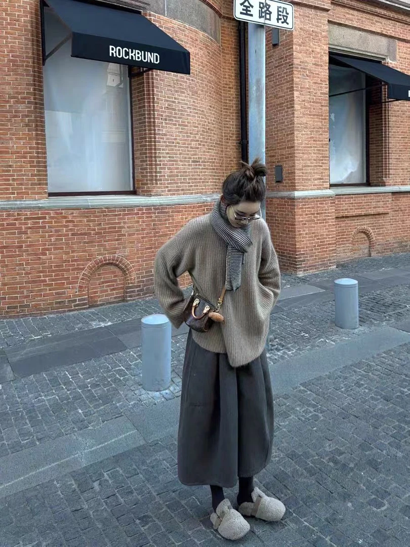 法式简约复古马甲棉服女冬季内搭针织毛衣长袖女宽松阔腿裤一整套