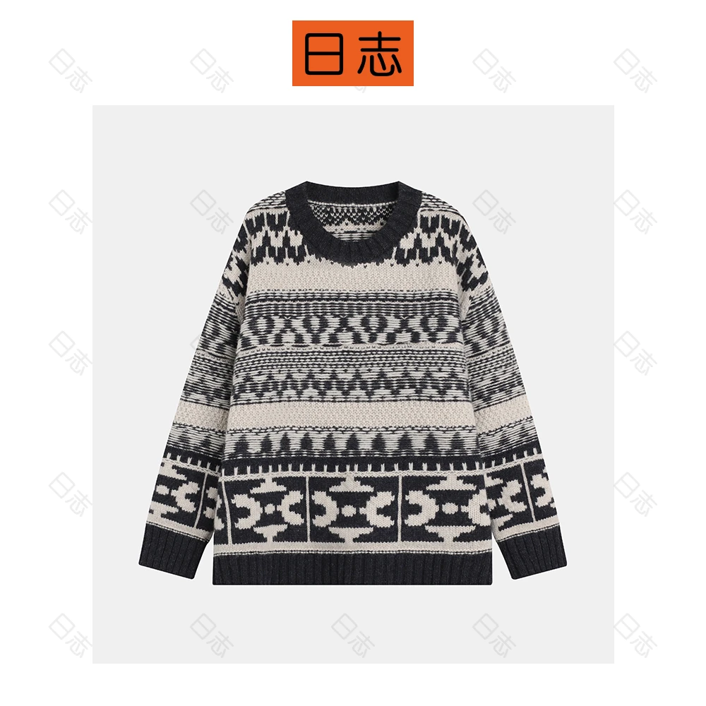 PIPO【现】【绵羊毛】复古宽松圆领秋冬羊毛衫DDS4AA241+DDS4AA242