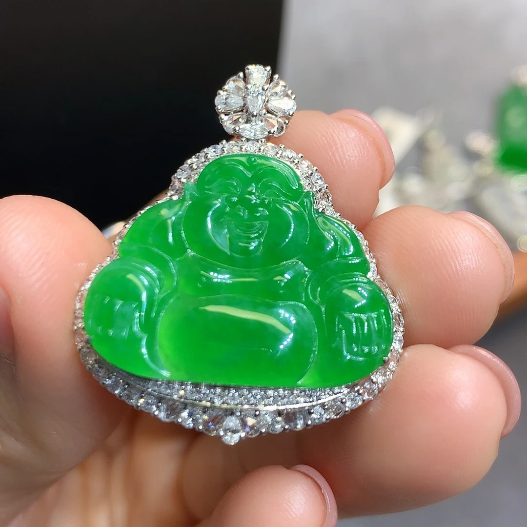 翡翠吊坠(不含链)18K金镶嵌