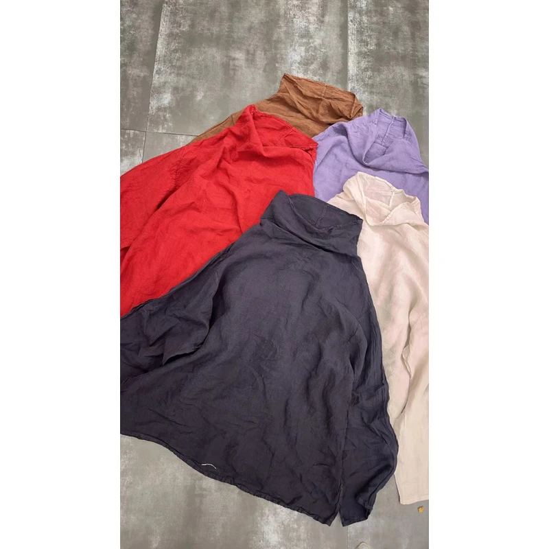 KM3491雨露麻高领复古文艺百搭打底衫套头上衣