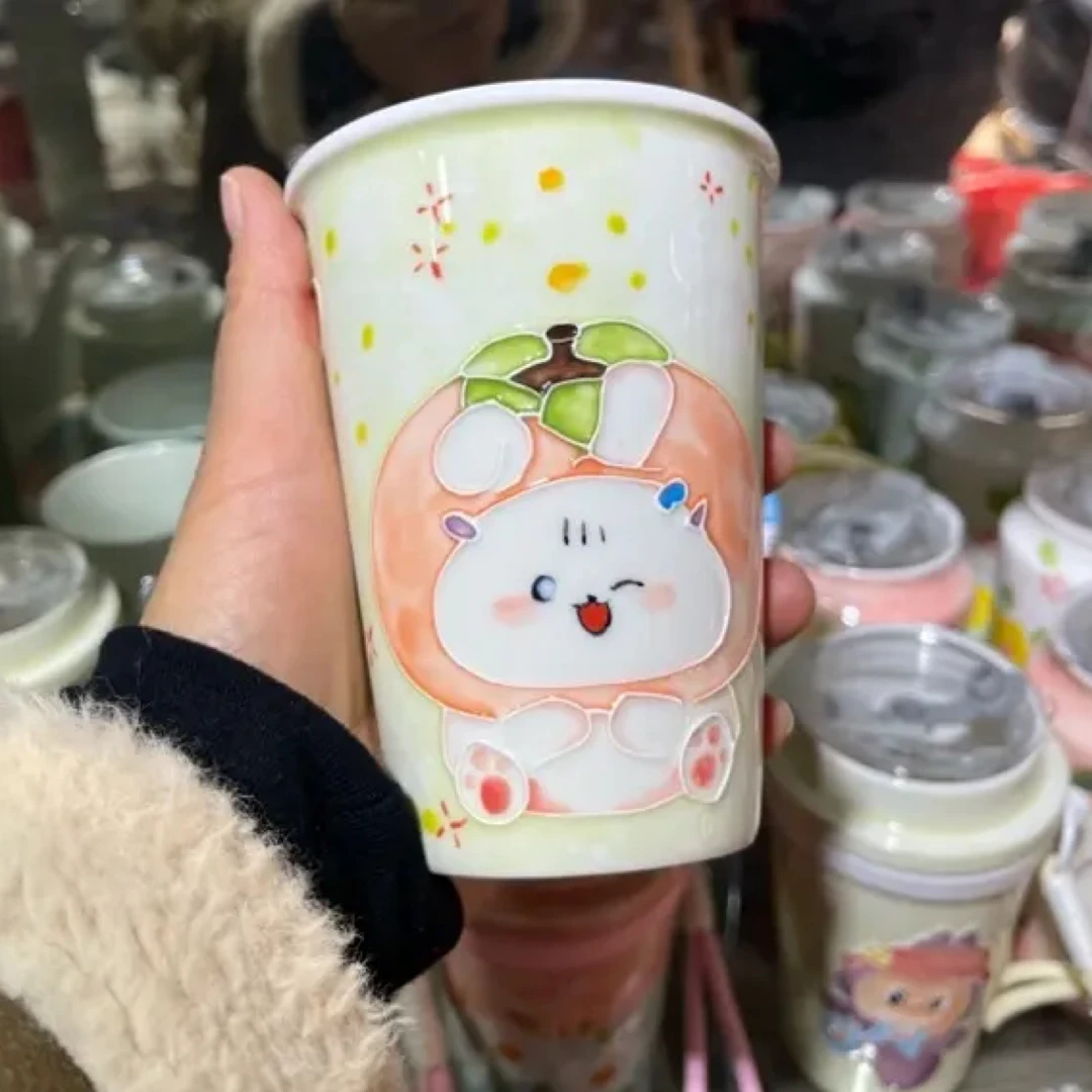 景德镇可爱小兔子高温釉下彩立体釉可乐咖啡牛奶杯