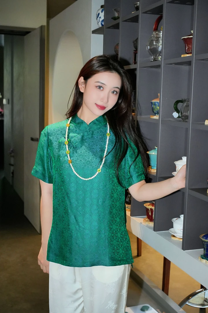 蓝大【弦思】新中式桑蚕丝短袖7534