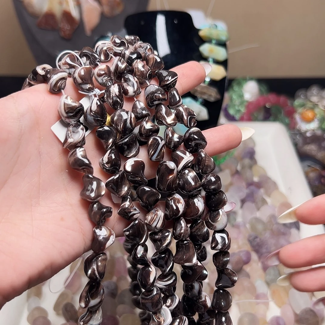 玛瑙/玉髓合金珠宝半成品j737 9m 黑金贝螺一条