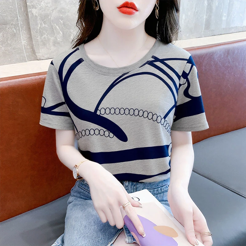 纯棉夏季T恤女装薄款洋气休闲体恤2025新款宽松百搭显瘦短袖上衣