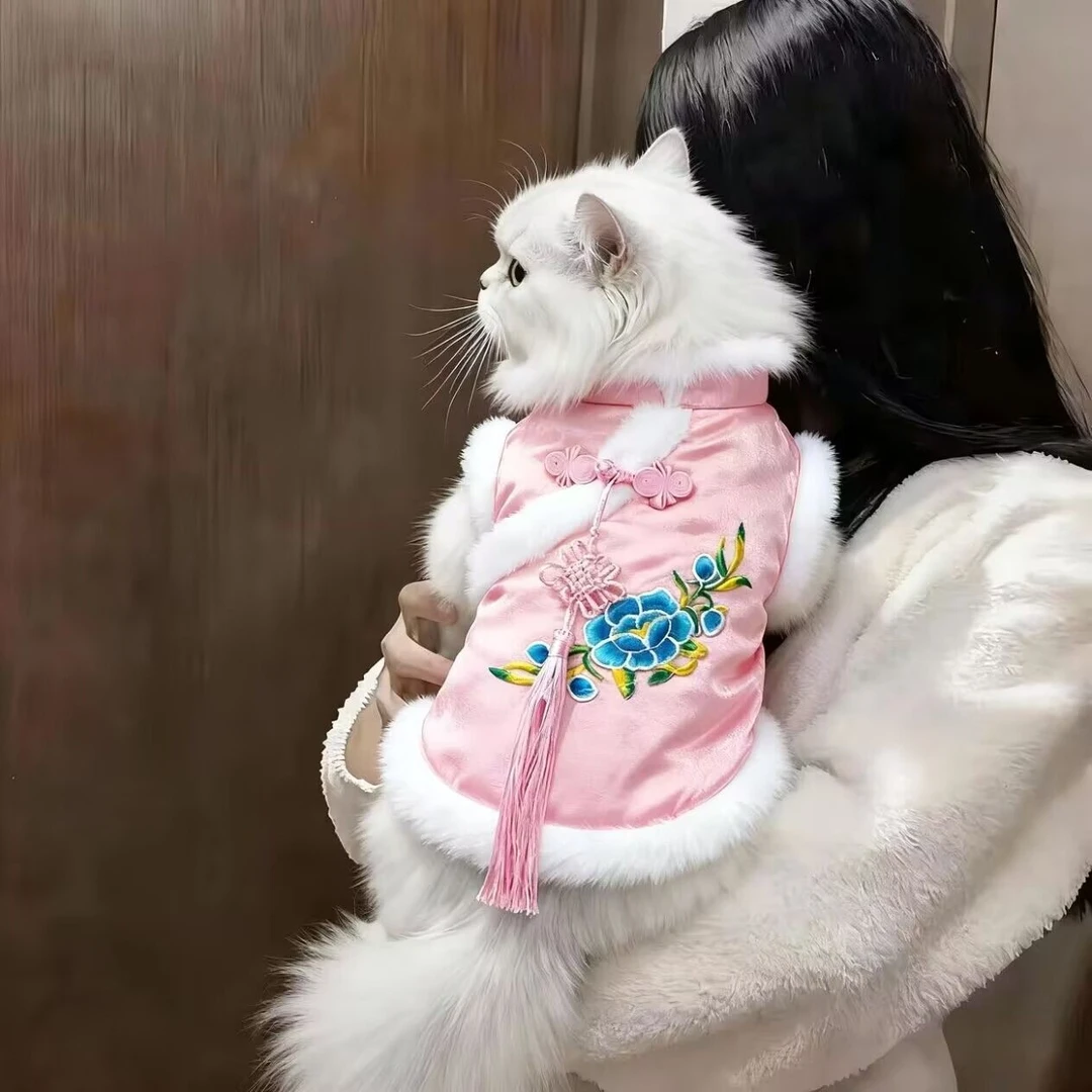 中国风唐装宠物小猫咪衣服秋冬款加厚保暖比熊八哥犬英短蓝猫衣服