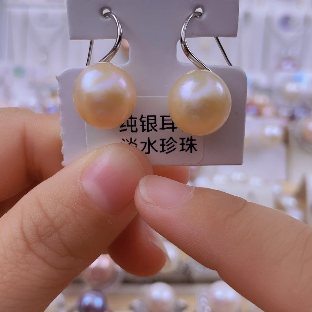 银S925镶嵌耳饰淡水珍珠