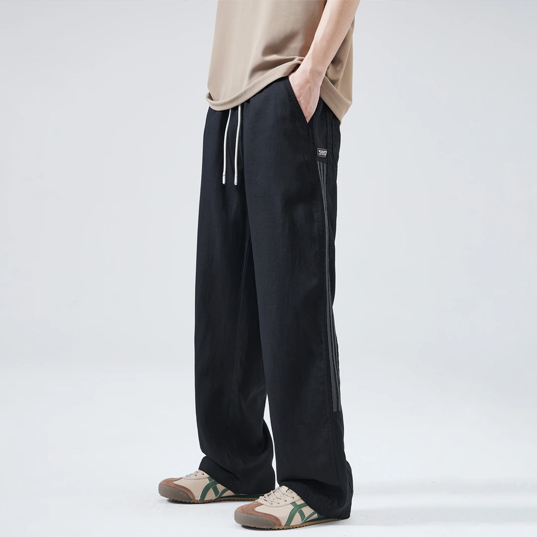 号志HAOZHI夏季轻薄透气阔腿休闲裤男宽松直筒百搭高街条纹长裤男