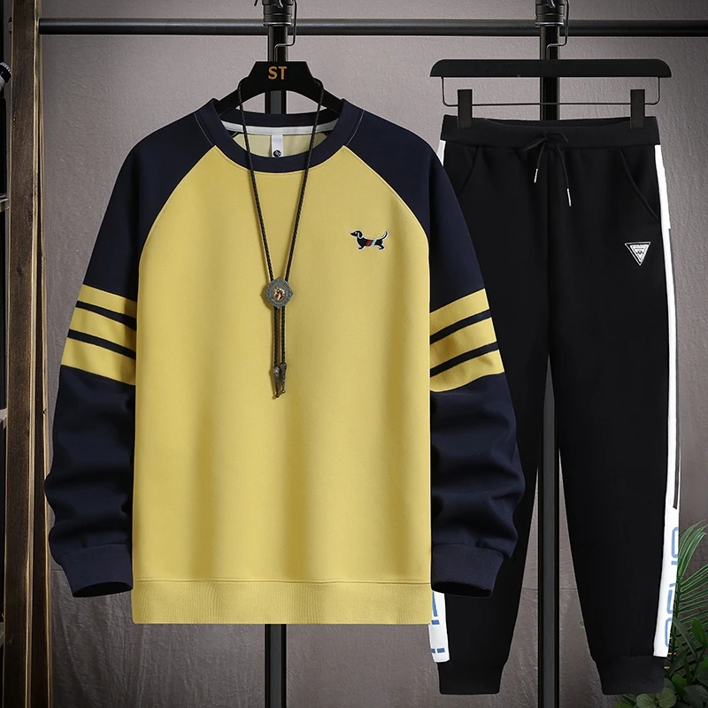 春秋长袖卫衣套装男士2024新款打底衫运动整套青少年学生套头圆领