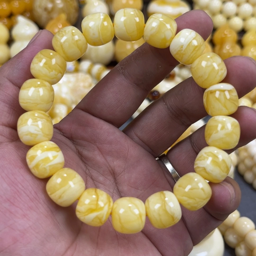 手串琥珀未镶嵌同料焦皮虎皮纹老邢手串13mm