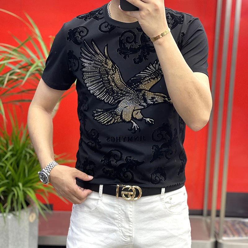 男士欧货个性休闲夏季半袖潮流修身印花帅气圆领轻奢春夏休闲圆领