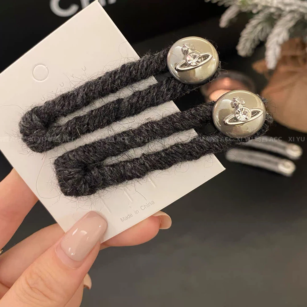 2025韩版毛线鸭嘴发夹秋冬新款气质网红时尚碎发刘海侧边夹复古女