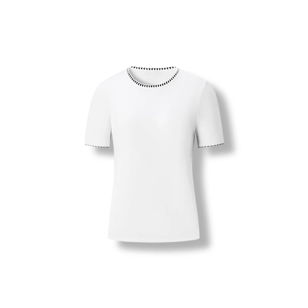 25s【宝Z】春夏新款简约通勤钉珠撞色圆领针织衫T恤【25Z0895】【38】