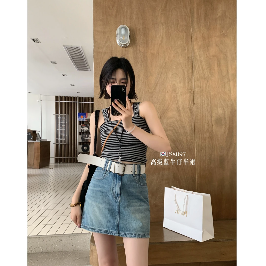 8097#STAR#（配腰带）自留款!!百搭显瘦遮跨短款半身裙（福利）