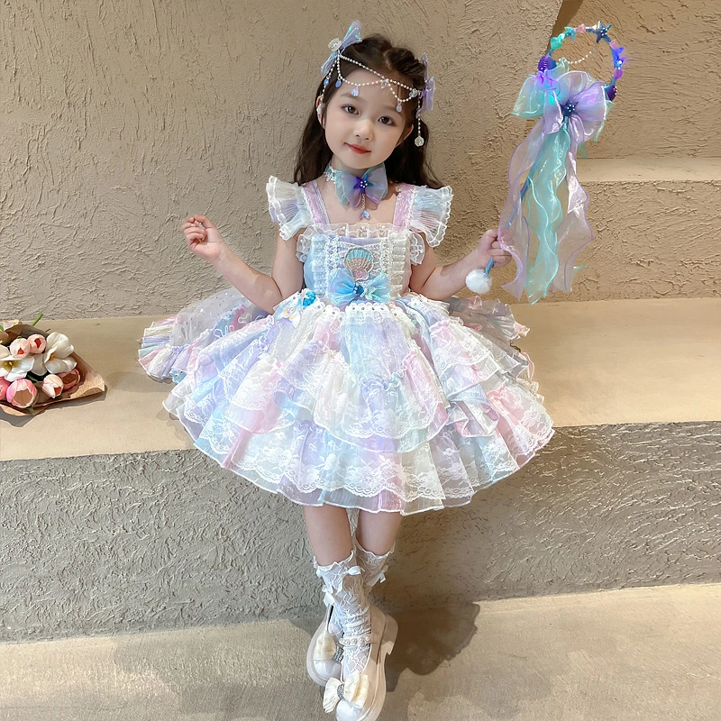 洛丽塔女童公主裙夏季连衣裙儿童吊带蓬蓬纱裙小女孩美人鱼裙子夏