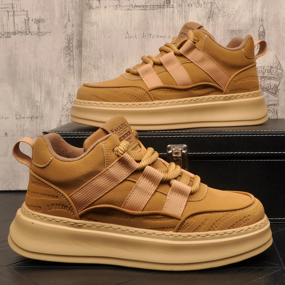 新款男士系带休闲运动潮鞋时尚百搭厚度内增高松糕板鞋网红潮鞋子