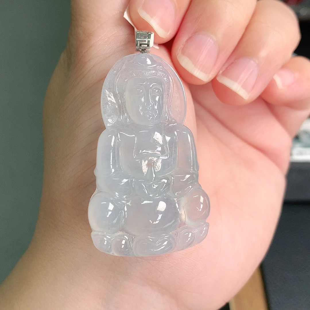 颈饰18K金镶嵌翡翠冰胶观音46-27-6